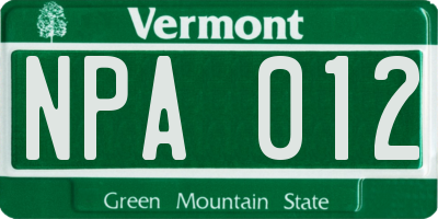 VT license plate NPA012
