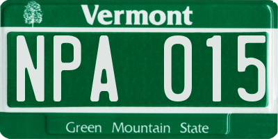 VT license plate NPA015