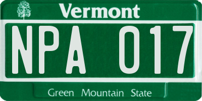 VT license plate NPA017
