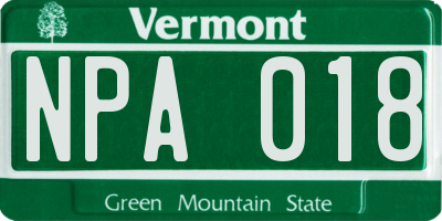VT license plate NPA018