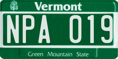 VT license plate NPA019