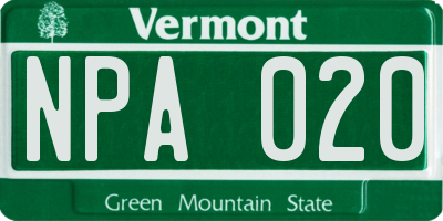 VT license plate NPA020