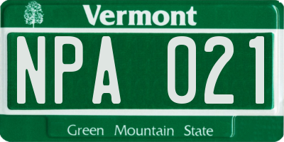VT license plate NPA021