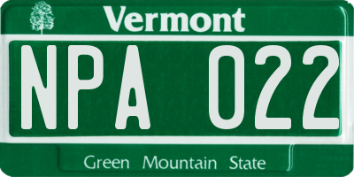 VT license plate NPA022