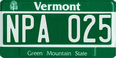 VT license plate NPA025