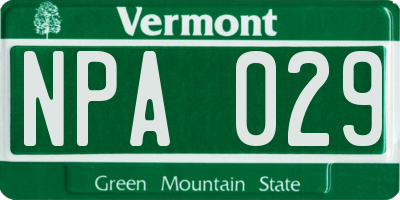 VT license plate NPA029
