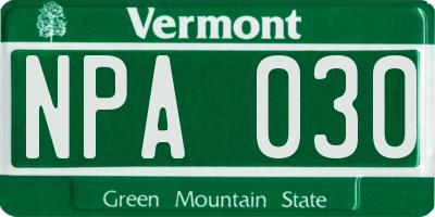 VT license plate NPA030