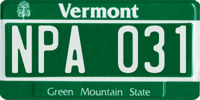 VT license plate NPA031