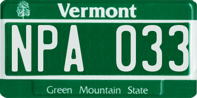 VT license plate NPA033