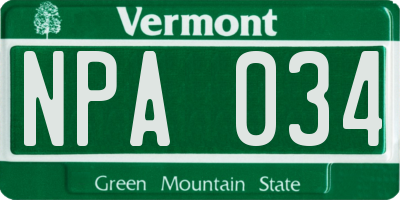 VT license plate NPA034