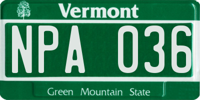 VT license plate NPA036