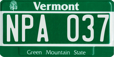 VT license plate NPA037