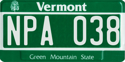 VT license plate NPA038
