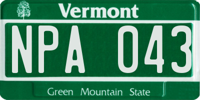 VT license plate NPA043