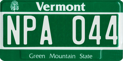 VT license plate NPA044