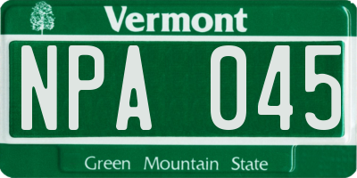 VT license plate NPA045