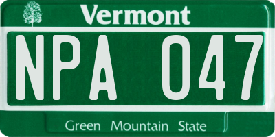 VT license plate NPA047