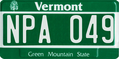 VT license plate NPA049