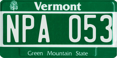 VT license plate NPA053