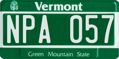 VT license plate NPA057