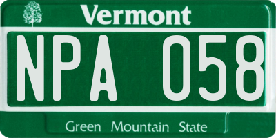 VT license plate NPA058