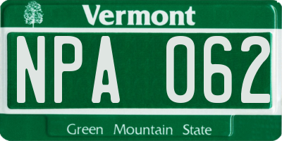 VT license plate NPA062