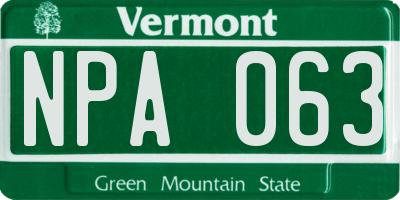 VT license plate NPA063