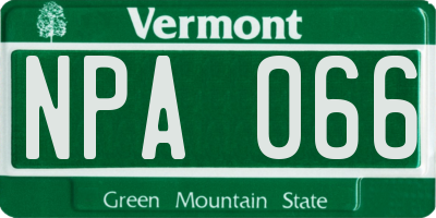 VT license plate NPA066
