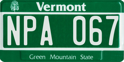 VT license plate NPA067