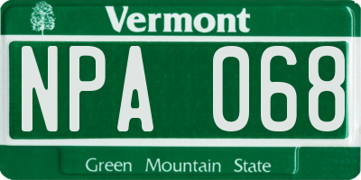 VT license plate NPA068