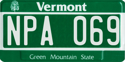 VT license plate NPA069