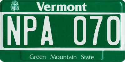 VT license plate NPA070