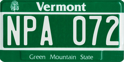 VT license plate NPA072