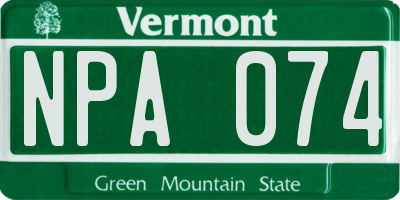 VT license plate NPA074