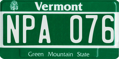 VT license plate NPA076