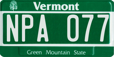 VT license plate NPA077
