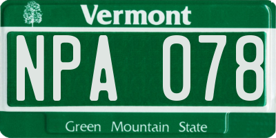 VT license plate NPA078