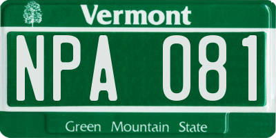 VT license plate NPA081
