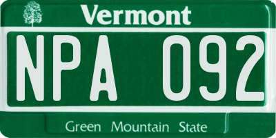 VT license plate NPA092