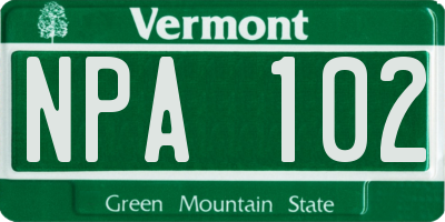 VT license plate NPA102