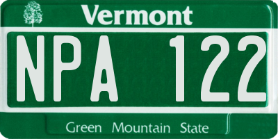 VT license plate NPA122