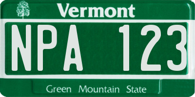 VT license plate NPA123