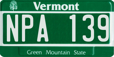 VT license plate NPA139