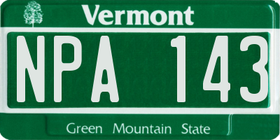VT license plate NPA143
