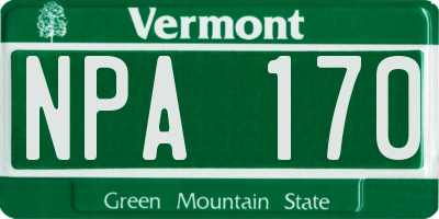 VT license plate NPA170