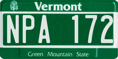 VT license plate NPA172