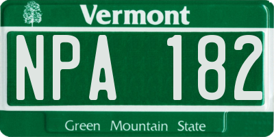VT license plate NPA182