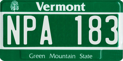 VT license plate NPA183