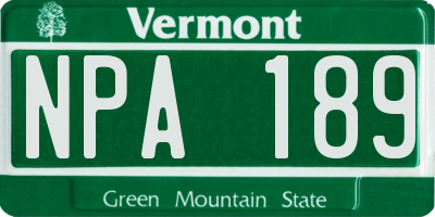 VT license plate NPA189