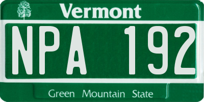 VT license plate NPA192
